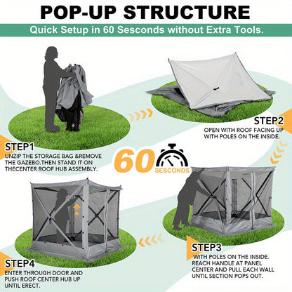 Pop Up Gazebo 8x8ft Mesh Screen Tent Portable Camping Garden Picnic for Garden, Patio and Yard Use
