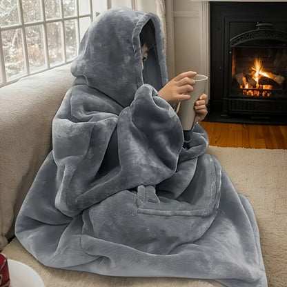 Pile-Texture Wearable Blanket Hoodie with Kangaroo Pocket and Four Pumpkin, Moon or Sock Bundle Styles