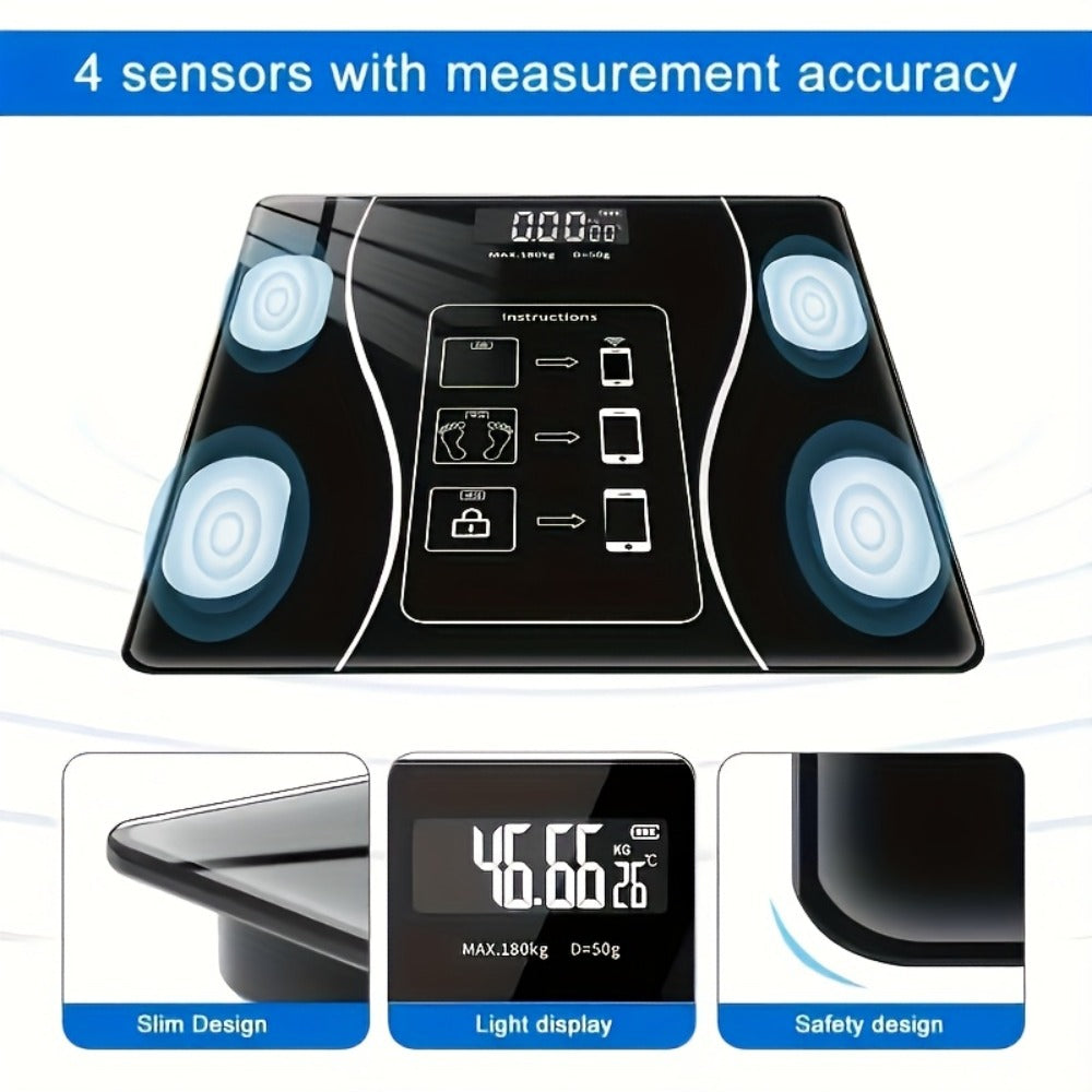 Digital Bathroom Scale Body Weight Scale LED Backlit Display Tempered Glass Compact for Entryways, Bedrooms and Living Spaces