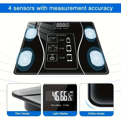 Digital Bathroom Scale Body Weight Scale LED Backlit Display Tempered Glass Compact for Entryways, Bedrooms and Living Spaces