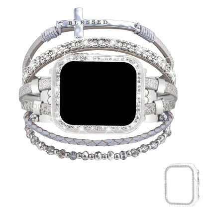 Watch Band Bracelet with Multilayer Beads, Integrated Bumper Frame and Five Colors for Apple Watch Sizes