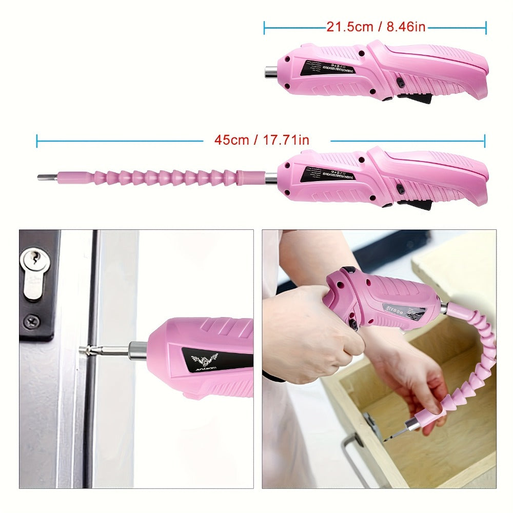 Pink Electric Screwdriver Set 47pcs 3.6V Cordless Drill Screwdriver Rechargeable 3.5Nm Torque for Entryways, Bedrooms and Living Spaces