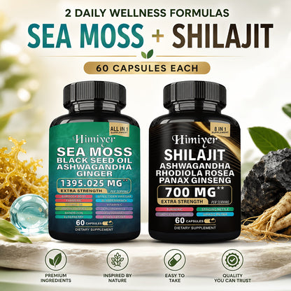 Sea Moss and Shilajit Capsule Supplements in 60-Count Bottles with One- to Six-Bottle Options