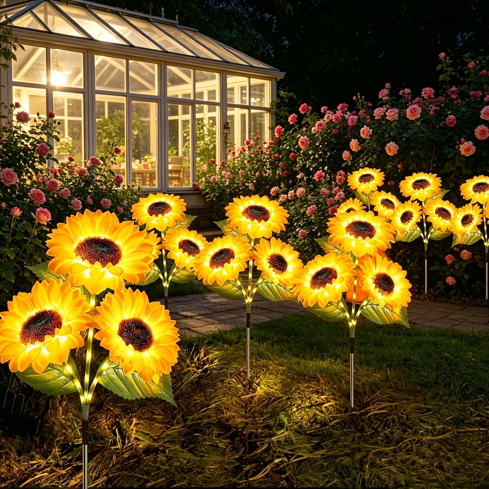 Solar Garden Lights Sunflower Stake Lanterns, IP44 with 1- or 2-Piece configurations Options for Lawn Decor