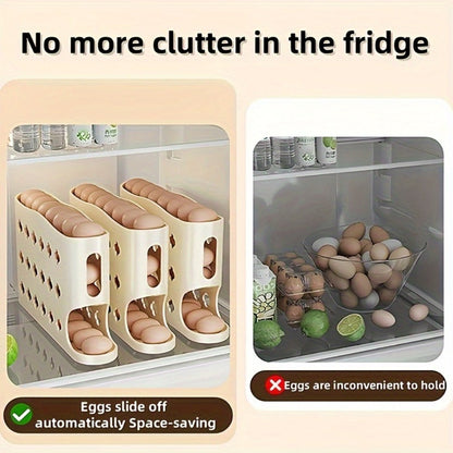 Egg Dispenser Kitchen Organizer 4-Tier Auto-Rolling PP Rack for Refrigerator, Cabinet or Countertop