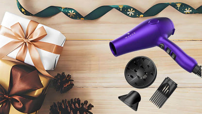 1875W Ionic Hair Dryer with Diffuser Concentrator Comb Nozzle – Professional Blow Dryer DC Motor 3 Heat 2 Speed Cool Shot Anti-Frizz Salon