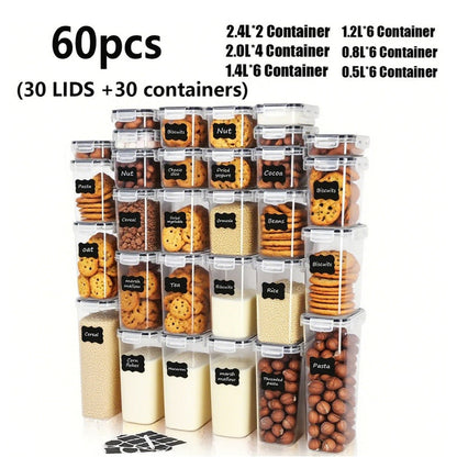 Food Storage Container Pantry Set with Three to 42 Jars, Flip-Top Lids, BPA-Free Plastic and Labels