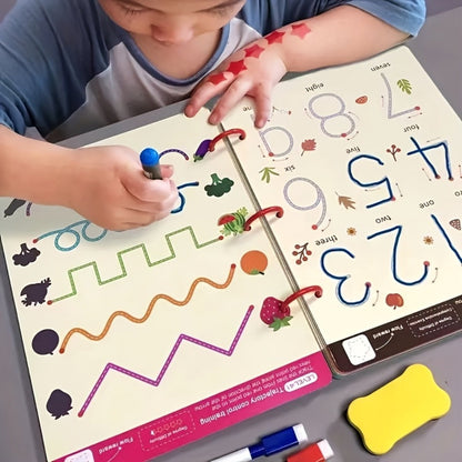 Magic Practice Handwriting & Drawing Book Set for Kids Ages 3-8, 64 Pages Reusable Wipe Clean Workbook with 8 Erasable Pens & Refills