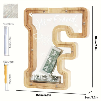 Alphabet Wooden Money Bank for Adults A to Z Letter Piggy Bank – Personalized Coin Bank Home Decor Craft Art Decoration