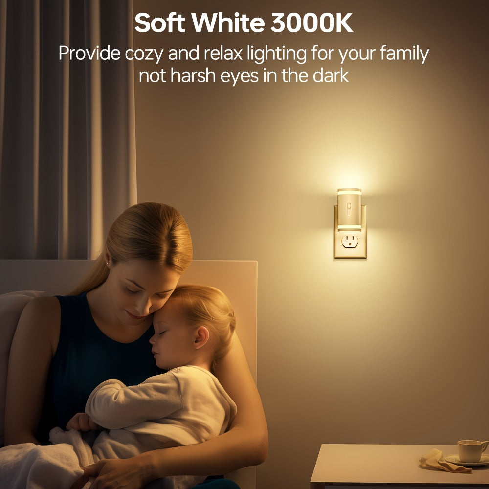 LED Night Light Plug In Dusk to Dawn Sensor, 5-120LM Adjustable Brightness, 3 Color Temperatures