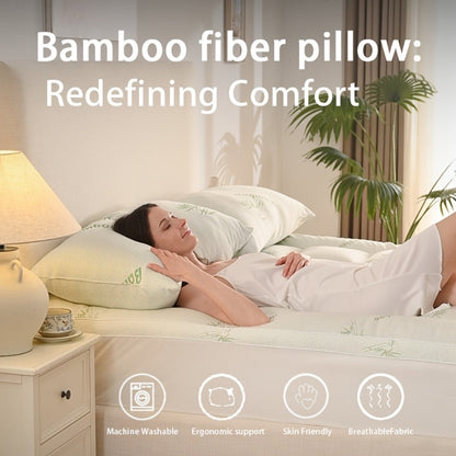 Bed Pillow in Standard, Queen or King Size with Bamboo-Labeled Cover and Single, 2- or 4-Piece Options