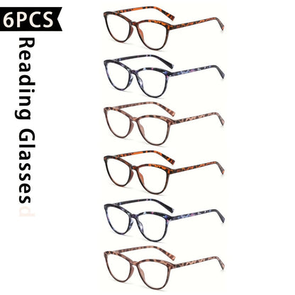 Reading Glasses – Six-Pair Floral Cat-Eye Reader Set with Spring Hinges in Seven Strengths