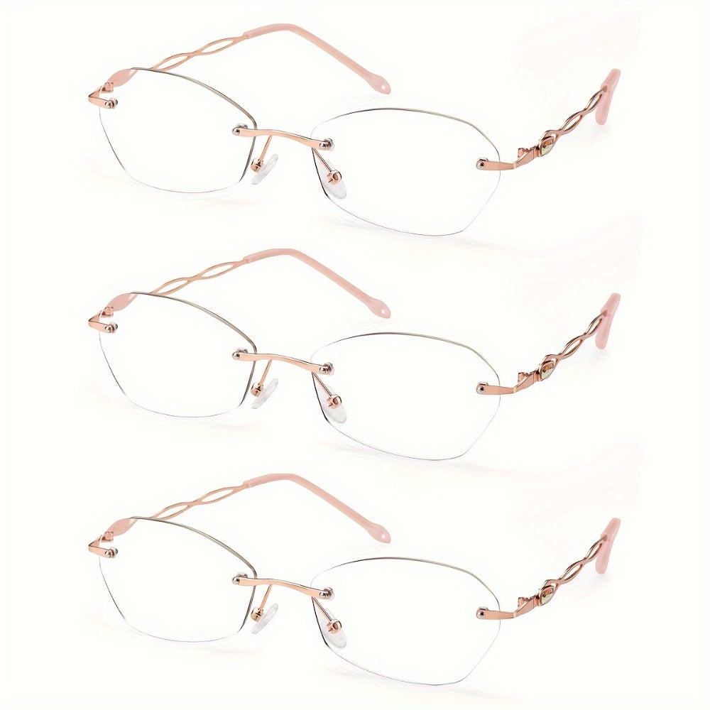 Reading Glasses – Three-Pair Rimless Metal Readers in Multiple Colors and Strengths with Multiple Strength and Color Options