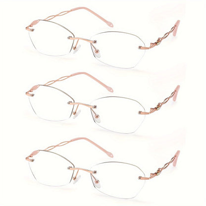 Reading Glasses – Three-Pair Rimless Metal Readers in Multiple Colors and Strengths with Multiple Strength and Color Options
