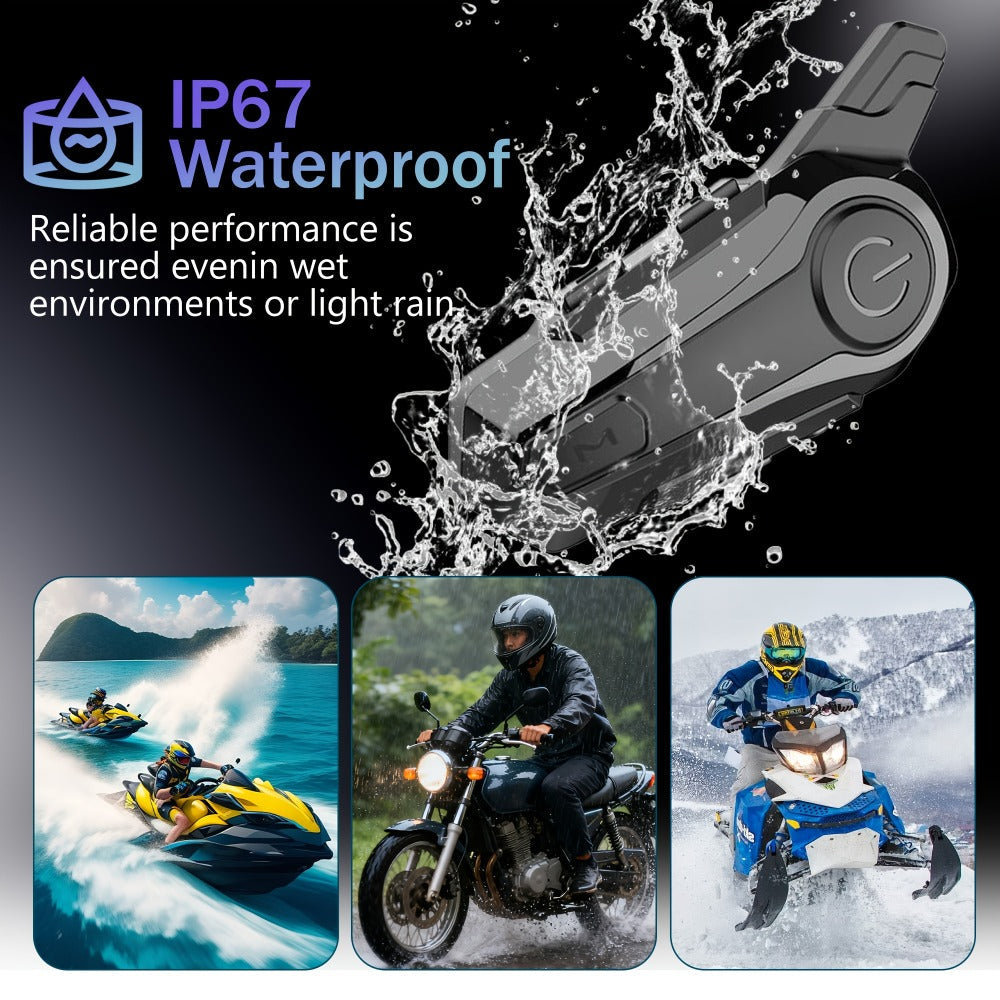 Motorcycle Helmet Bluetooth Intercom Headset – Wireless Real-Time 2-Rider Communication, Compatible with Full Face, 3/4 & Open Face Helmets