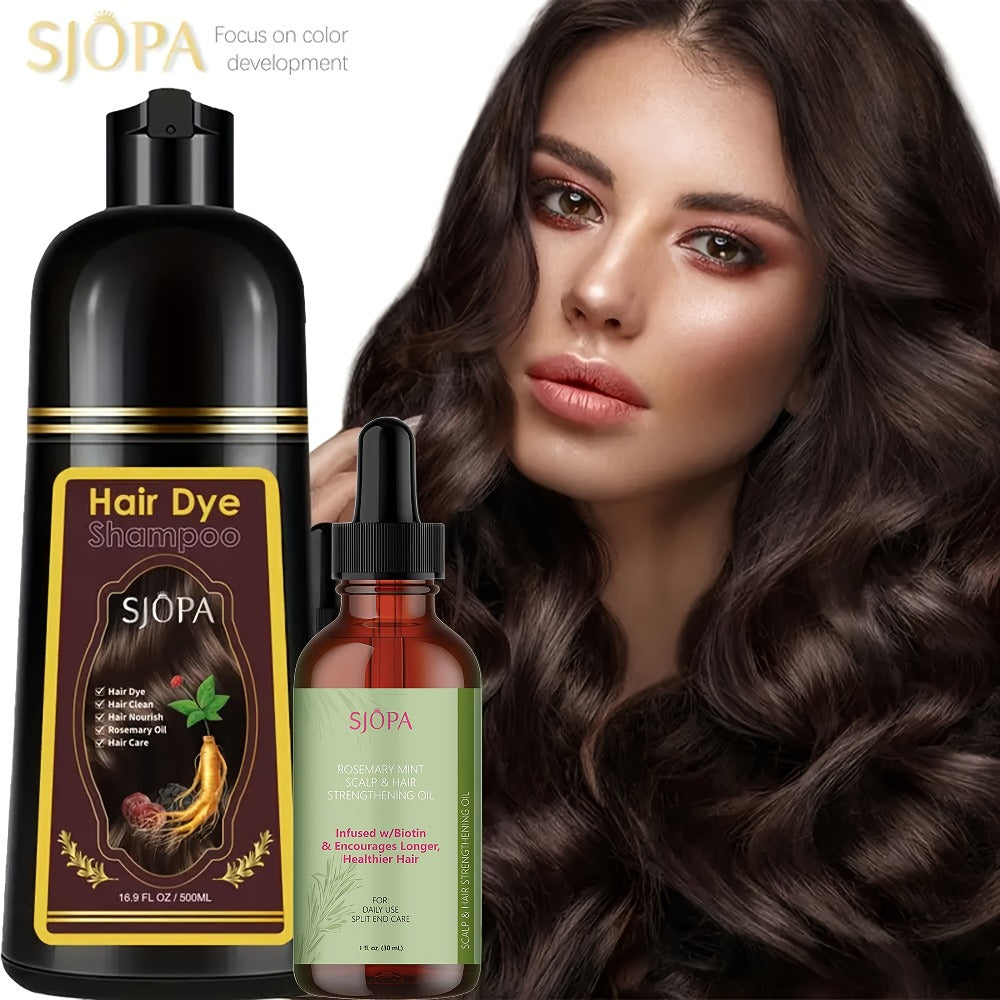 Hair Dye Kit 3-in-1 Color Shampoo with Rosemary Oil 500ml - Natural Safe No Ammonia Quick for Bath Time, Home Spa and Personal Care