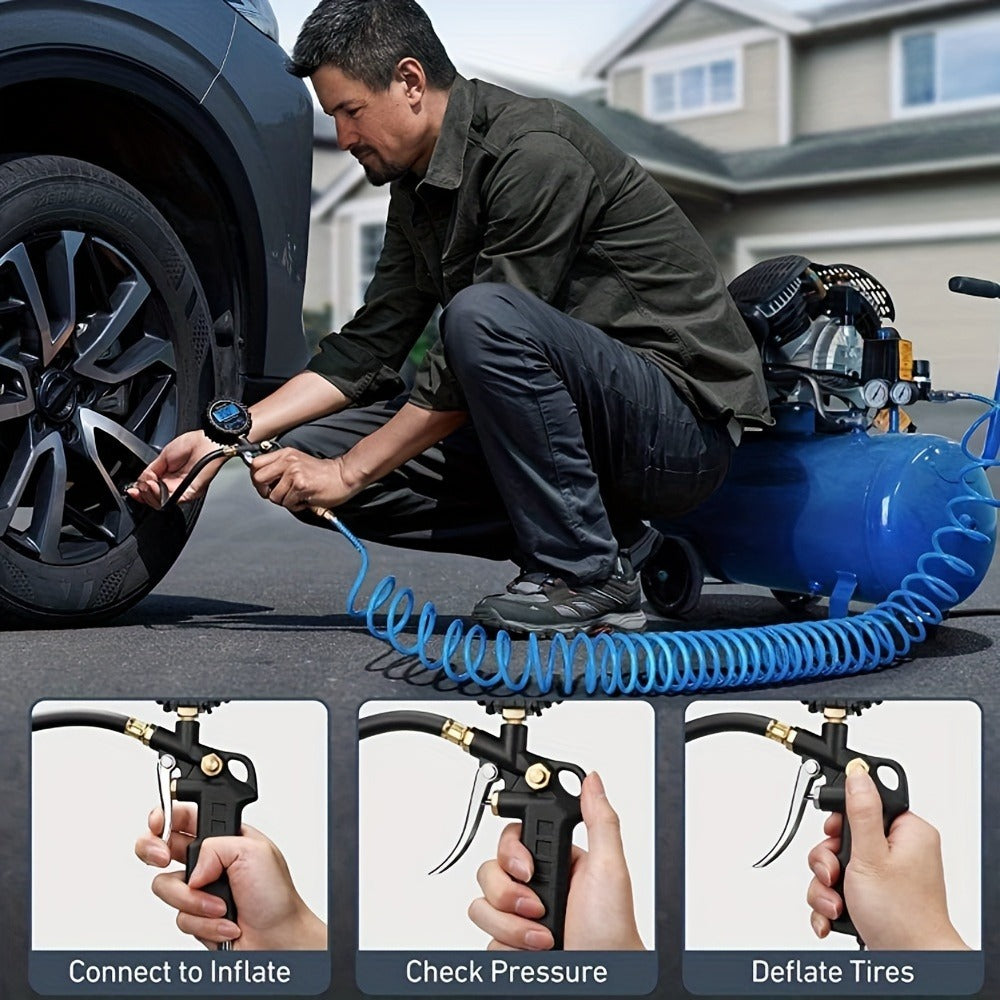 Digital Tire Pressure Gauge 200 PSI – LCD Backlit Display, 4-Unit Readings & 3 Connectors | Portable Inflator Gauge for Car, Truck