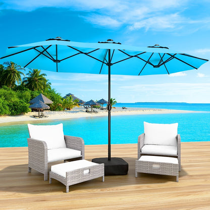 Patio Umbrella 15x7.5FT Double-Sided Style with Crank and Four Blue, Red, Khaki or Lake-Blue Options