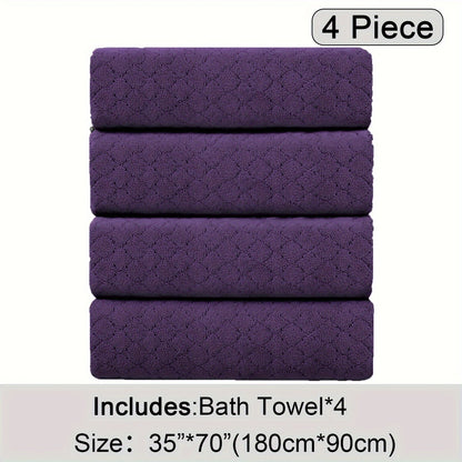 Bath Towels Set 4 Piece Diamond-Pattern Microfiber Towels in 10 Solid Color Options for Home and Guest Use