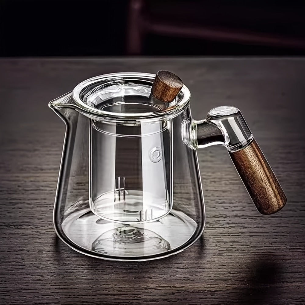 Glass Teapot with Filter 650ml - Stovetop Safe Tea and Coffee Pot with Handle, Tea Water Separator