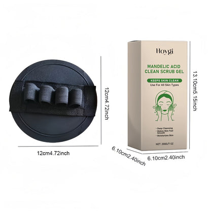 Mandelic Acid AHA Exfoliating Gel & Five-Finger Mud Scrubber Glove 2-Piece Set for Bath Time, Home Spa and Personal Care