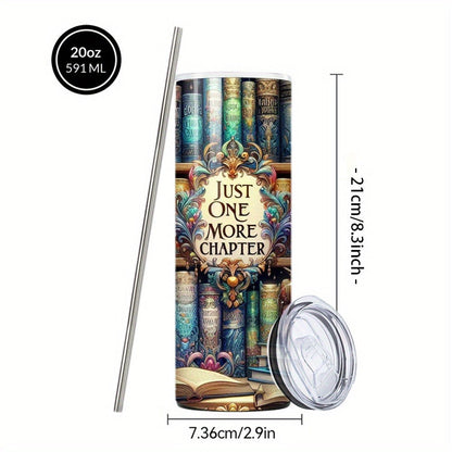 Insulated Tumbler Drinkware Bookshelf Graphic by SAXUMOUT, 20oz Stainless Steel Cup with Lid and Straw