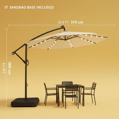 Patio Umbrella 10FT Offset Cantilever Solar LED Style with Tilt, Crank and 16 Base-Choice Color Options