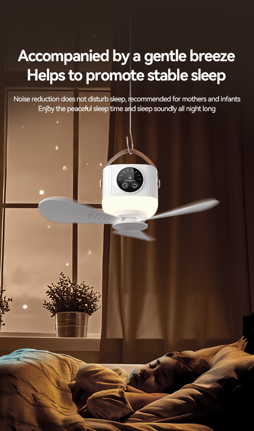 Camping Fan with Light & USB Rechargeable, Portable Outdoor Tent Fan with Tripod Stand, Detachable Blades