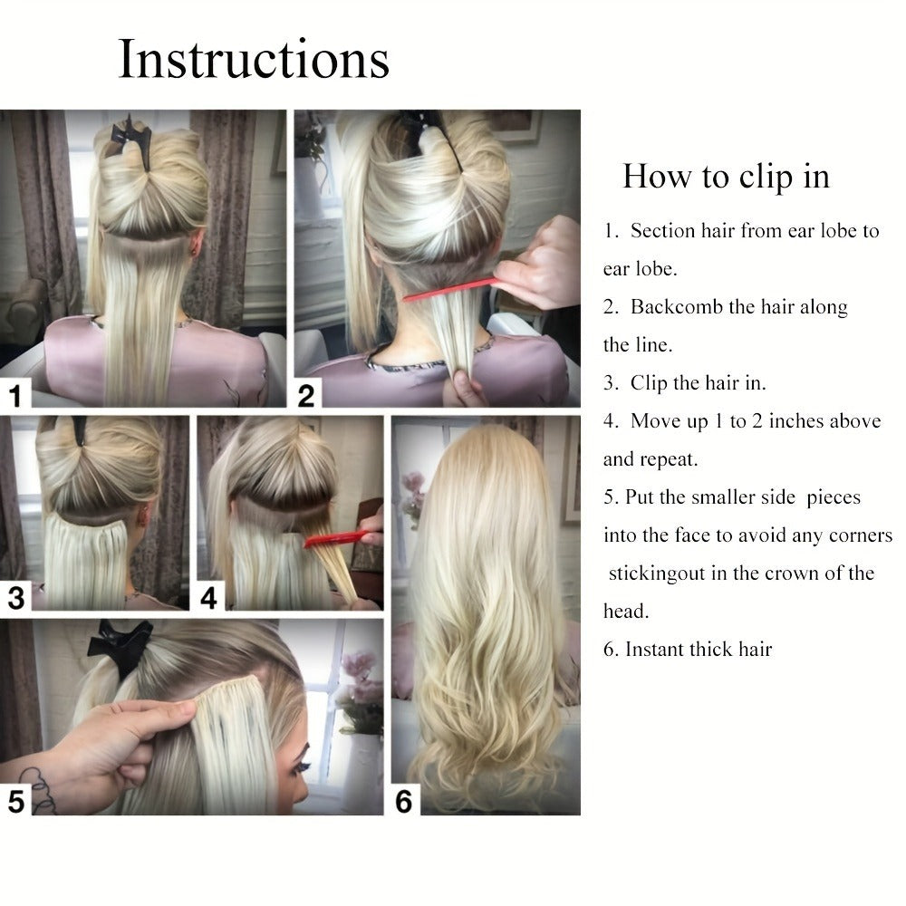 Hair Extensions Straight Brazilian Human Hair Clip-In Set with Eight Wefts, 18 Clips and Six Length Options