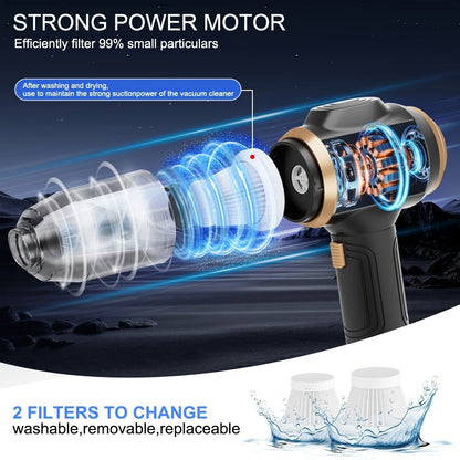 Cordless Handheld Vacuum Cleaner with LCD Display & Multi-Nozzles, 9000Pa Suction 50000RPM HEPA Filter