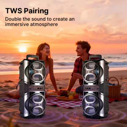 RGB Dual Speaker Portable Bluetooth Stereo Sound System with Subwoofer, Ambient Lighting, Two Speaker Sizes