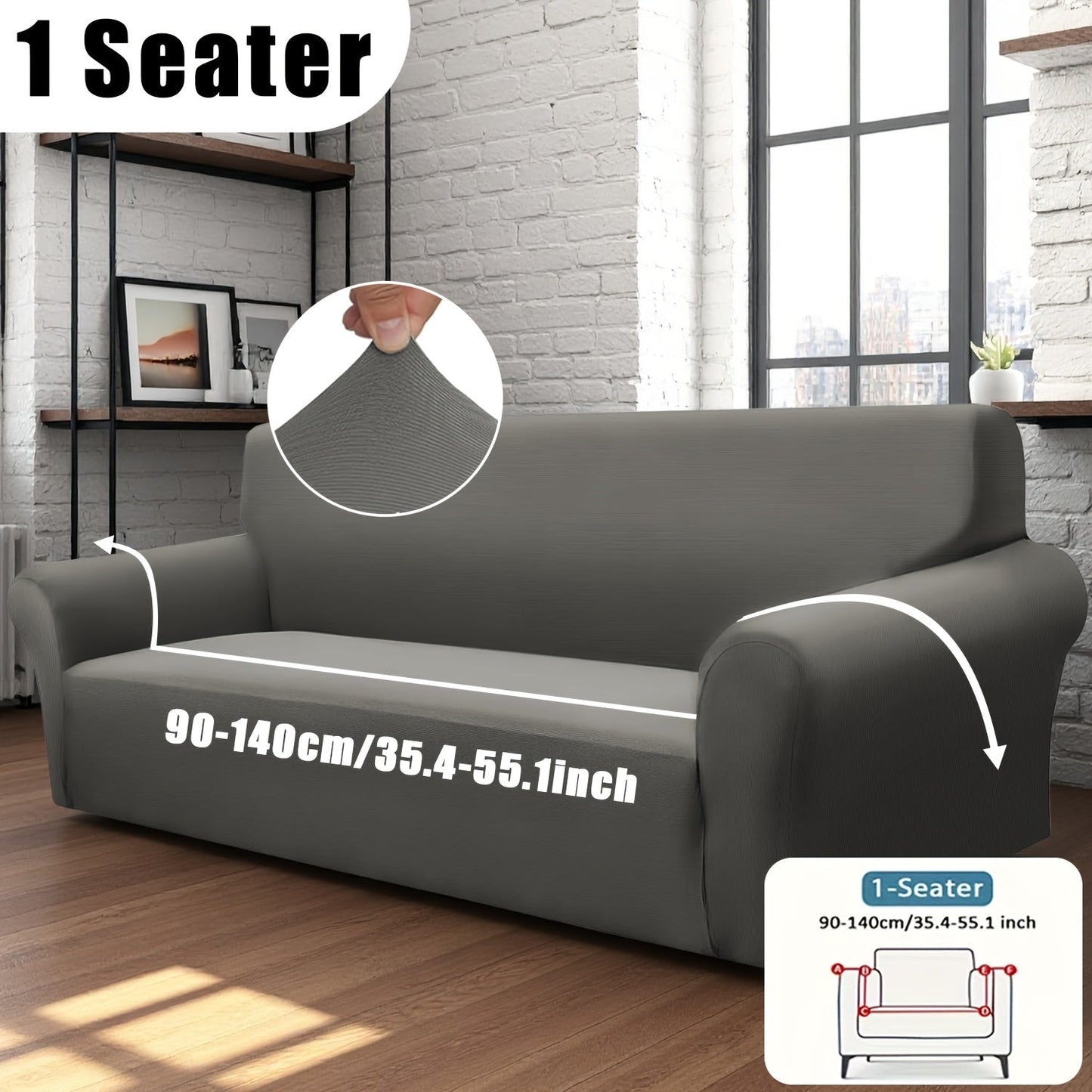 Sofa Cover Solid-Color Fitted Slipcover Options for 1, 2, 3 or 4-Seater Sofas and Separate Pillowcase