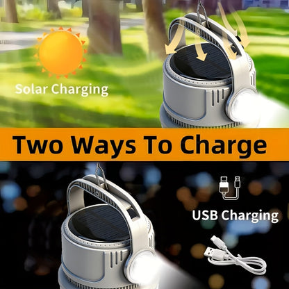 Solar LED Camping Light with Hook – 6 Modes, USB-C Rechargeable, 300LM, IPX4 Waterproof, Emergency Power Bank