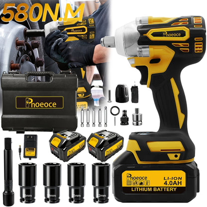 Cordless Brushless Impact Wrench Set 21V, 1/2'' High Torque Impact Gun with 4000mAh Rechargeable Battery