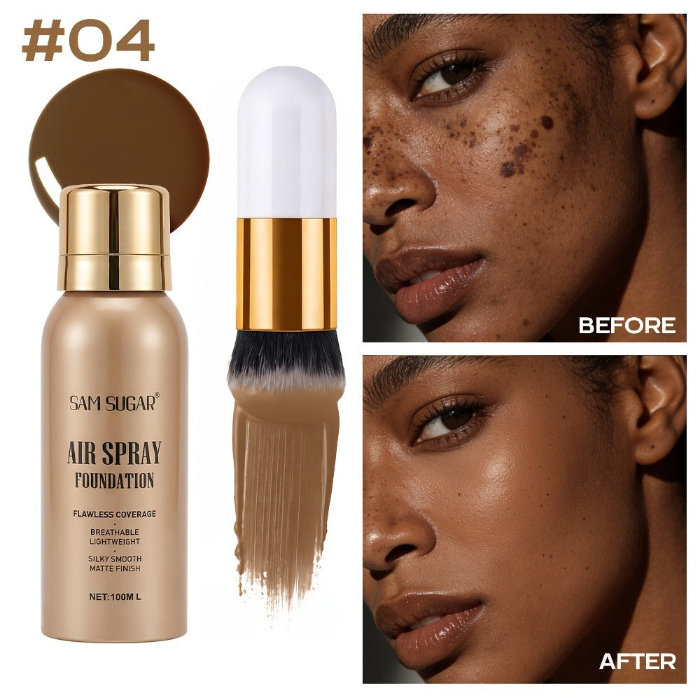 Waterproof Matte Foundation Spray Powder with Brush Set for Women – Sweat-Proof Long-Lasting Full Face Coverage Natural Finish Oil Control