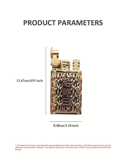Kerosene Lighter 2-in-1 Permanent Match Flint Wheel Refillable, Golden Windproof Pocket Lighter with Built-In Match Strike
