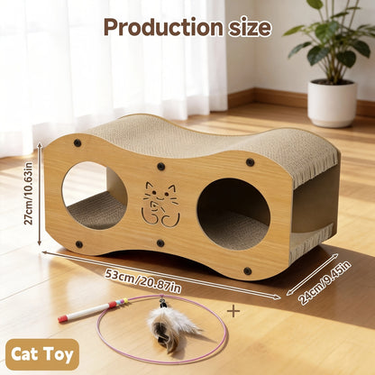 Cat Scratching Post with Integrated Cat Bed – Sturdy Walnut Wood Base, 4-Season Woven Scratch Pad, Indoor Cat Scratcher Lounge