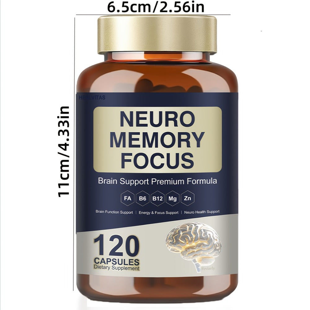 Memory Focus Brain Supplement 120 Capsules, Advanced Nootropic Formula with Ginkgo Biloba, Bacopa Monnieri