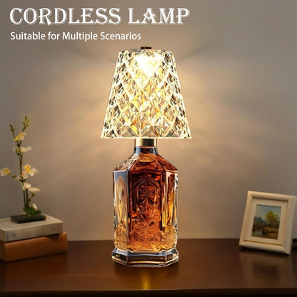 Table Lamp for Wine Bottles with Acrylic Crystal Shade, 2000mAh Battery, Three Colors and One or Two-Pack Options