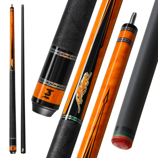 58-Inch Carbon Fiber Pool Cue with 12.5mm Tip, 3/8x8 Joint, Black Wrap and Four SP Graphic Designs