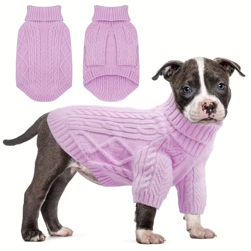 Dog Sweater Turtleneck Warm Knit Pullover with Soft Long Sleeves for Small Medium Breeds, All-Season Machine Washable Pet Sweater