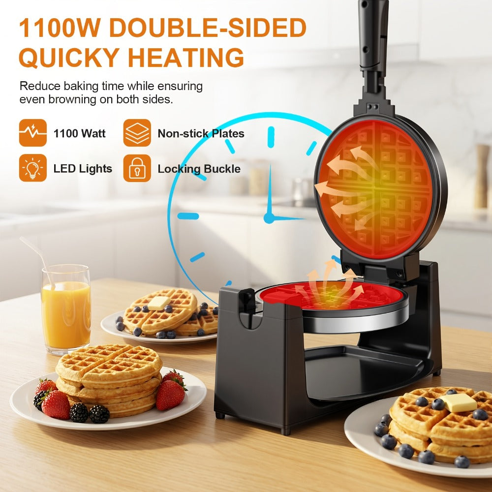 Belgian Waffle Maker 180° Rotating Flip Waffle Iron, Non-Stick Plates, Adjustable Browning Control, Removable Drip Tray, Cool Touch Handle