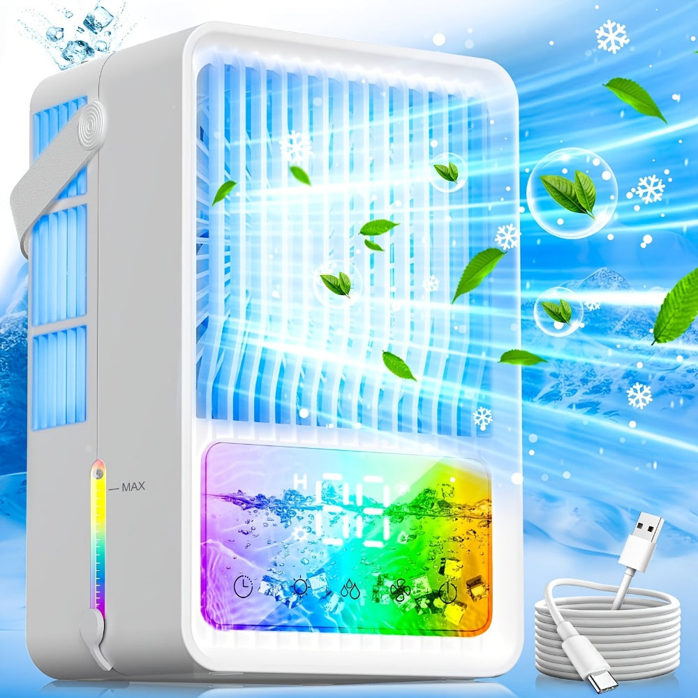 Portable Mini Air Conditioner Fan, Personal Evaporative Cooler with 3-Speed Settings & Timer, Quiet Desktop Cooling Fan for Room