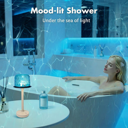 Ocean Wave LED Projector Lamp, 16 Color Rechargeable Cordless Night Light with Remote, Water Ripple Atmosphere Lamp for Bathroom Bedroom