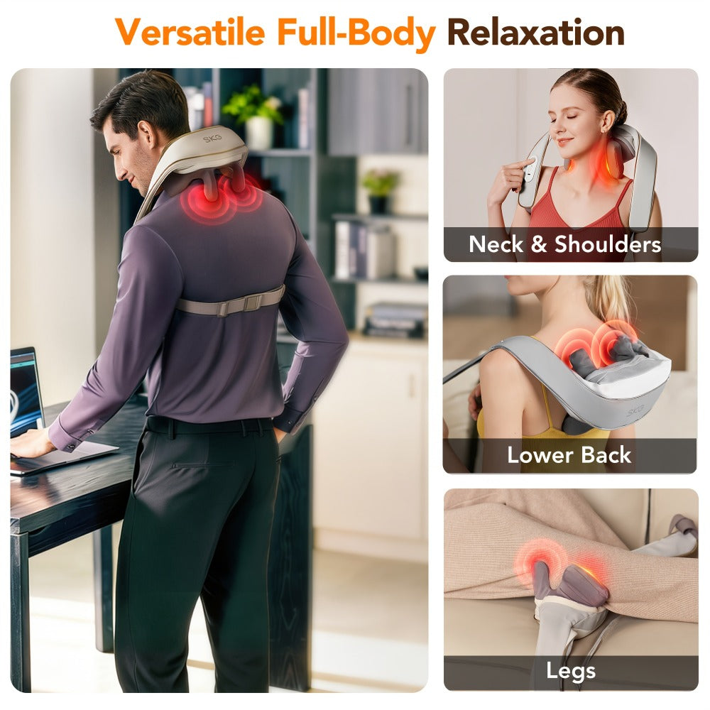 Wearable Neck & Shoulder Massager with Heat, 6D Bionic Hand Kneading Trapezius Massager, 9 Modes 3 Intensities 40-45°C Heat