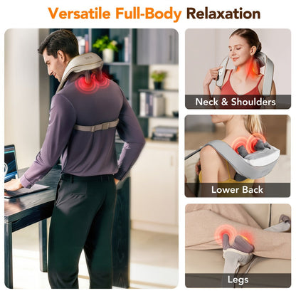 Wearable Neck & Shoulder Massager with Heat, 6D Bionic Hand Kneading Trapezius Massager, 9 Modes 3 Intensities 40-45°C Heat