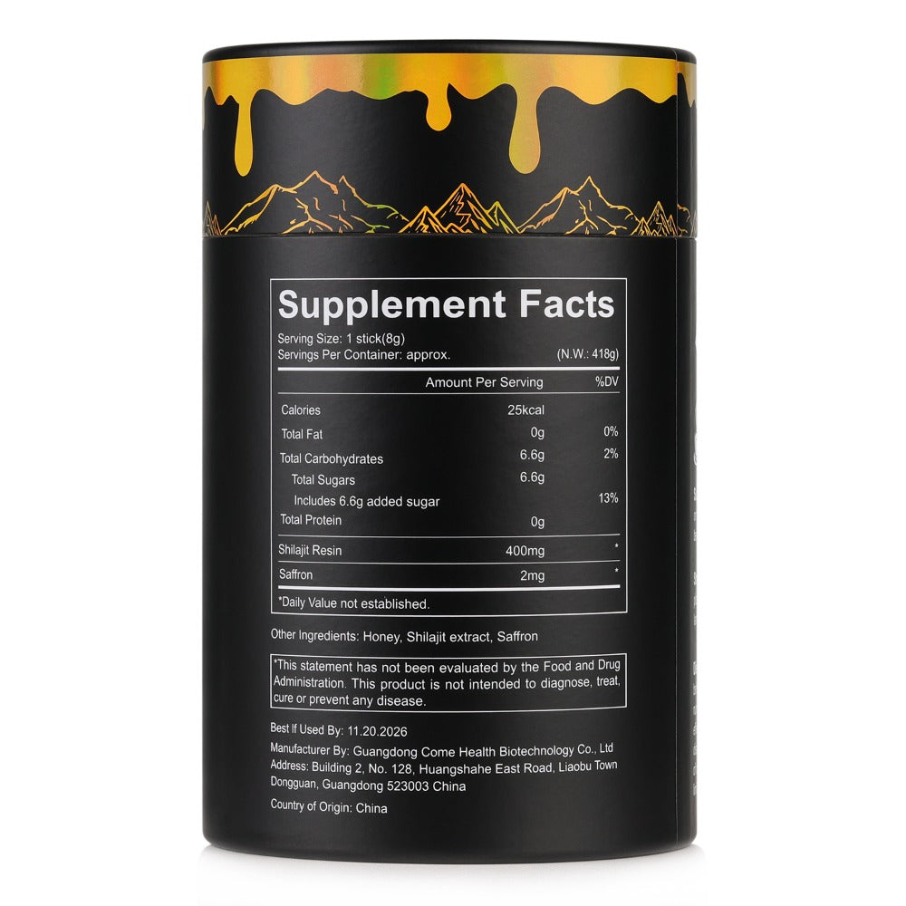 Herbal Supplement with HIMASTER Label, Himalayan Shilajit Honey Sticks, 30 Individually Wrapped 8g Sticks