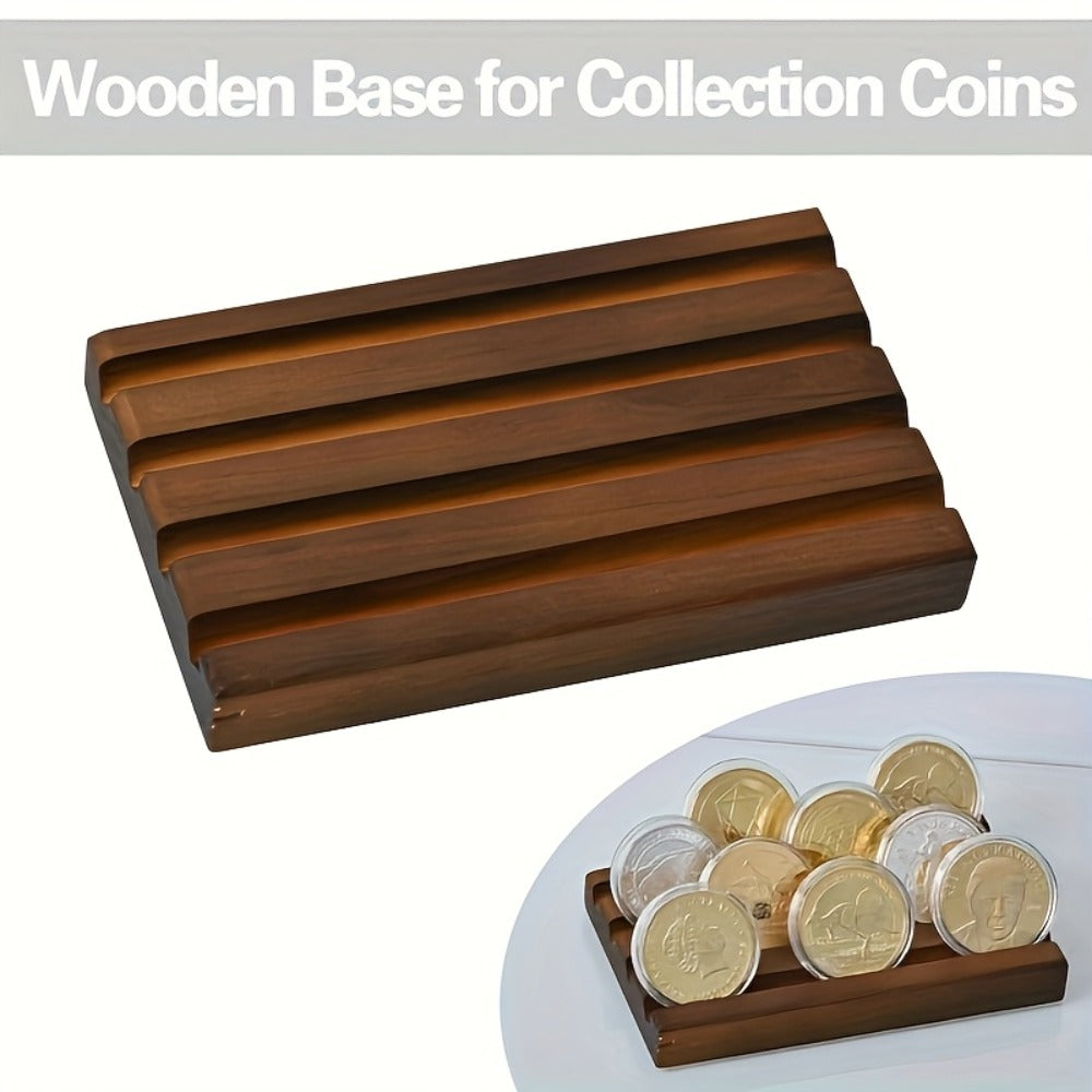 Challenge Coin Display Case 4-Row Solid Wood Rack Holder – Military Coin Stand for Home Office Wall Decor, Commemorative Coin Organizer