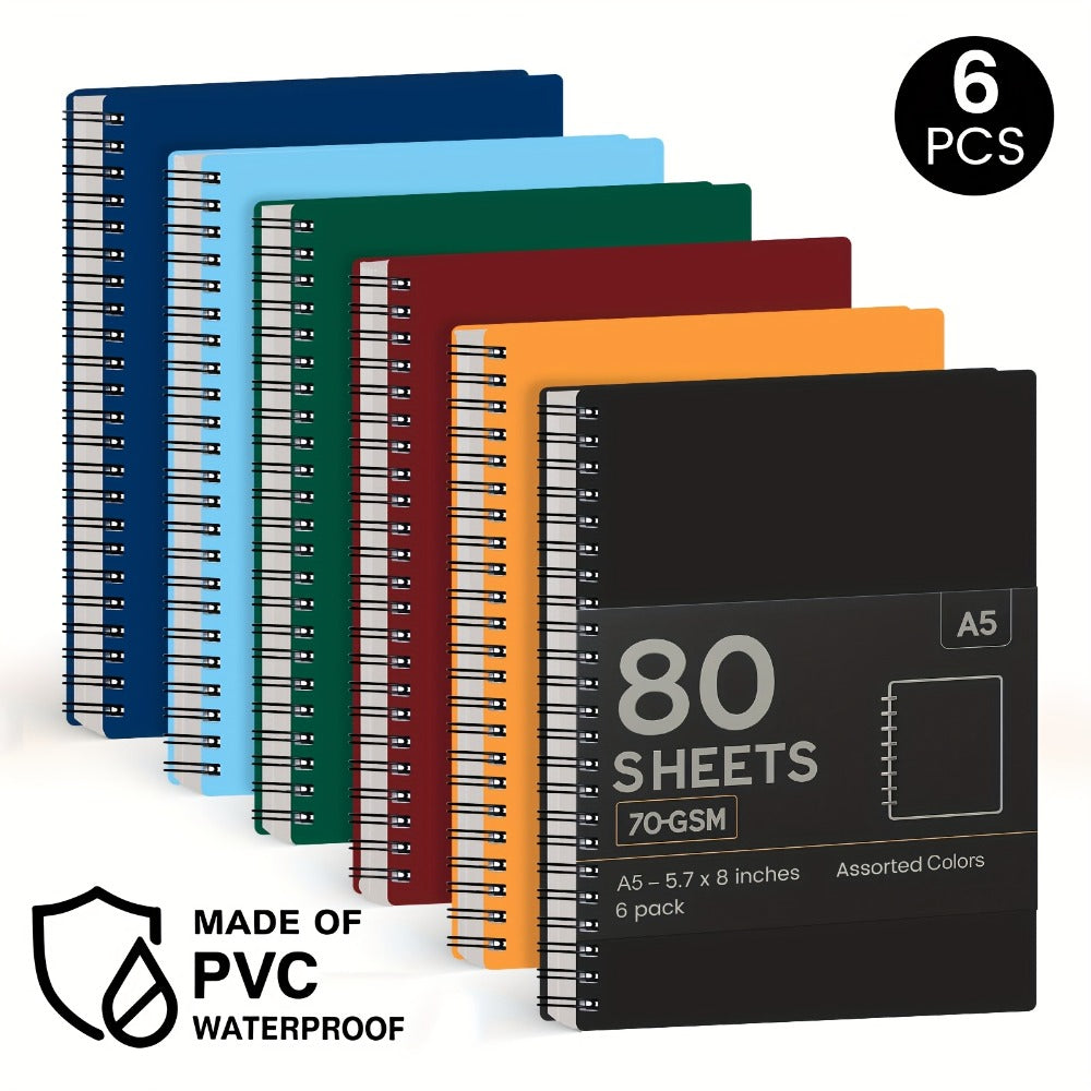 Spiral Notebooks 6 Pack Hardcover A5 Lined Journal College Ruled 480 Sheets 960 Pages No for Entryways, Bedrooms and Living Spaces
