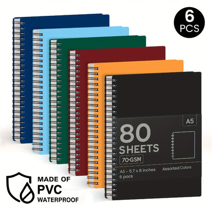Spiral Notebooks 6 Pack Hardcover A5 Lined Journal College Ruled 480 Sheets 960 Pages No for Entryways, Bedrooms and Living Spaces
